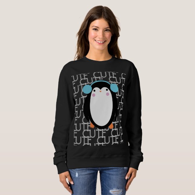 Sweatshirt Noël Pingouin mignon Flocon de neige hiver (Devant entier)