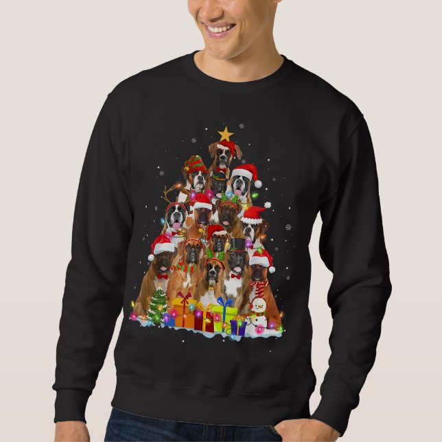 Sweatshirt Noël Pyjama Boxe Arbre Noël Cadeaux Chien Papa Mam (Devant)