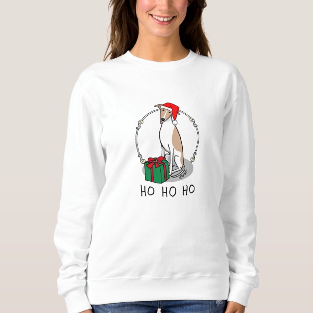 Sweatshirt Noël Santa Hat Whippet Chien Faune et blanc mignet (Devant)