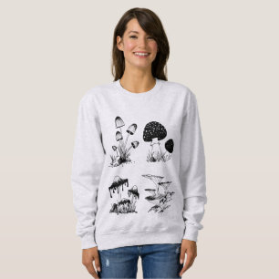 Sweatshirt Noir de beaucoup de champignons sur le blanc