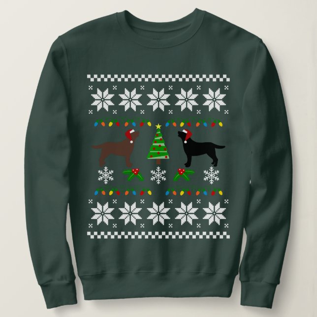 Sweatshirt Noir Labrador et chocolat Labrador Noël (Design devant)
