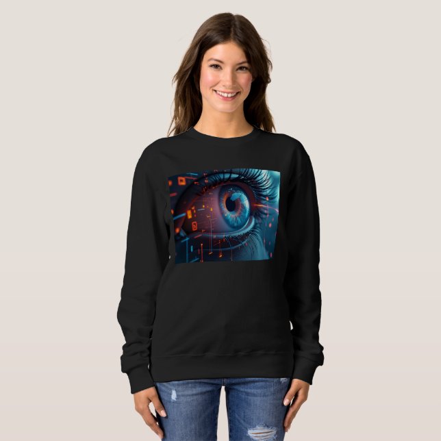 Sweatshirt noire femme oeil Quantum (Devant entier)