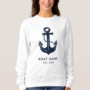 Sweatshirt Nom de bateau personnalisé bleu marine nautique