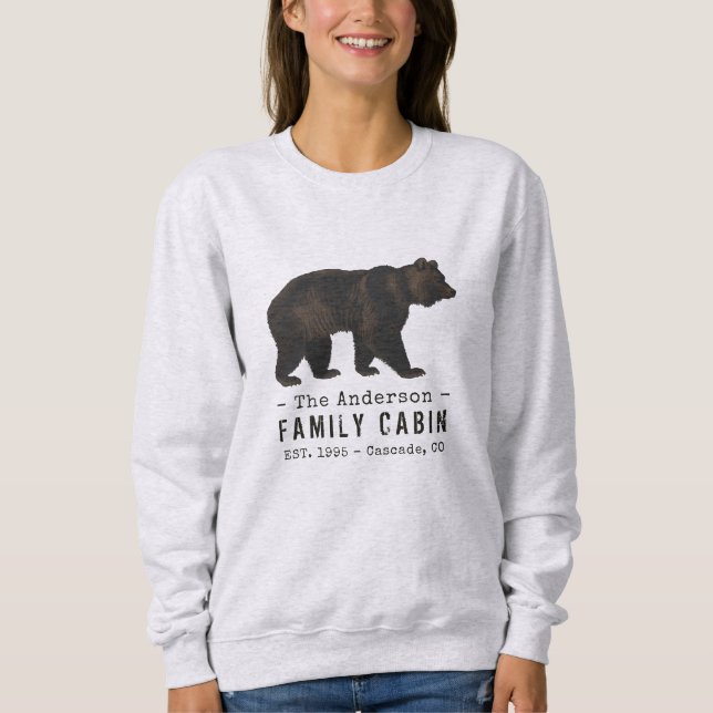 Sweatshirt Nom de famille Cabine Rustique Brown Ours noir (Devant)