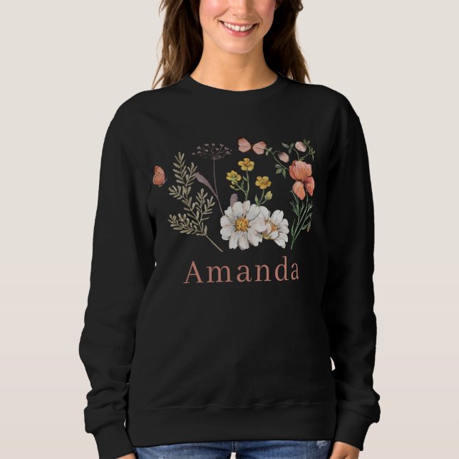 Sweatshirt Nom personnalisé Boho fleur sauvage (Devant)