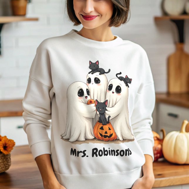 Sweatshirt Nom personnalisé Chats fantômes Halloween (Créateur téléchargé)