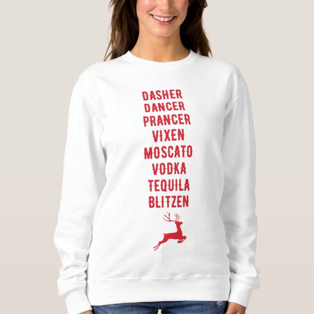 Sweatshirt Noms amusants des rennes d'alcool de Noël (Devant)