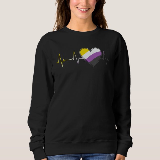 Sweatshirt Non Binary Heartbeat Pride Month   Nonbinary EKG P (Devant)