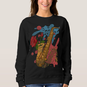Sweatshirt Notes de musique rose Fleur Saxophoniste Jazz Musi