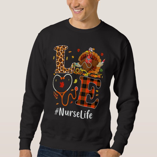 Sweatshirt Nurse Love Thanksgiving Leopard Stethoscope  Turke (Devant)