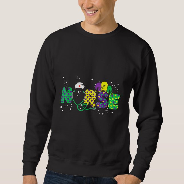Sweatshirt Nurse Mardi Gras Scrub Top RN ICU PACU NICU ER CNA (Devant)