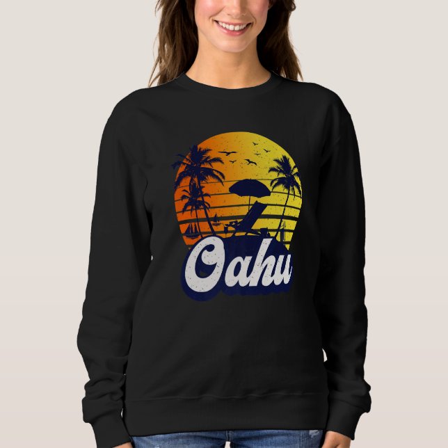 Sweatshirt Oahu Hawaii Hawaiian Sunset Beach Retro Premium (Devant)