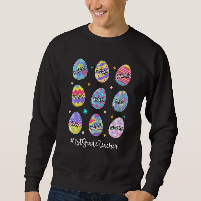 Sweatshirt OEufs de Pâques amusants 1ère année Enseignant Lov (Devant)