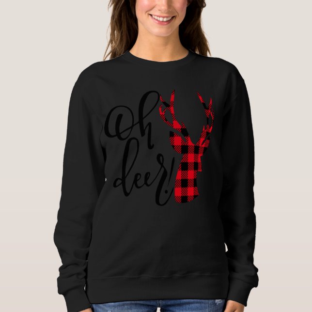 Sweatshirt Oh Deer Reindeer Red Plaid Buffalo Christmas Pajam (Devant)