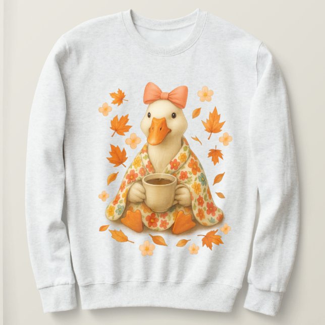 Sweatshirt Oie avec café et couverture, Vibes d'automne Cosy (Design devant)