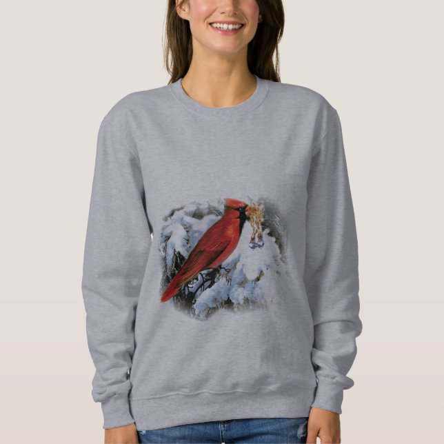 Sweatshirt oiseau rouge dans la neige (Devant)