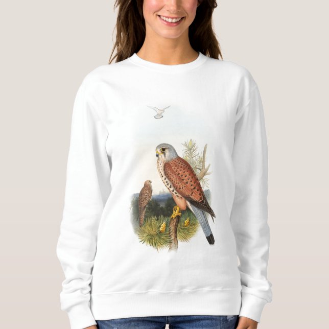 Sweatshirt Oiseaux de John Gould de faucon de crécerelle de (Devant)