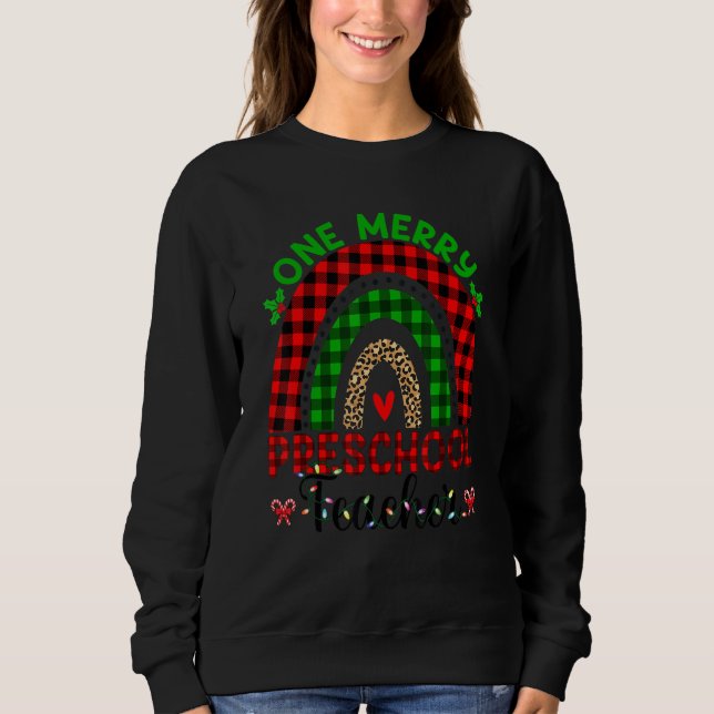 Sweatshirt One Merry Preschool Teacher Leopard Rainbow Buffal (Devant)