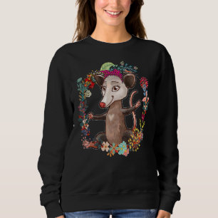 Sweatshirt Opossum Bow Cravate Léopard Fleurs Famille Happy M