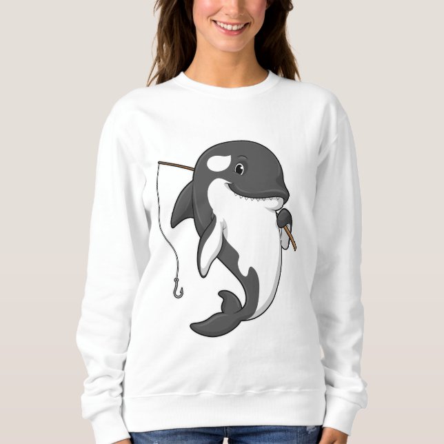 Sweatshirt Orca comme Fisher avec une barre de pêche (Devant)