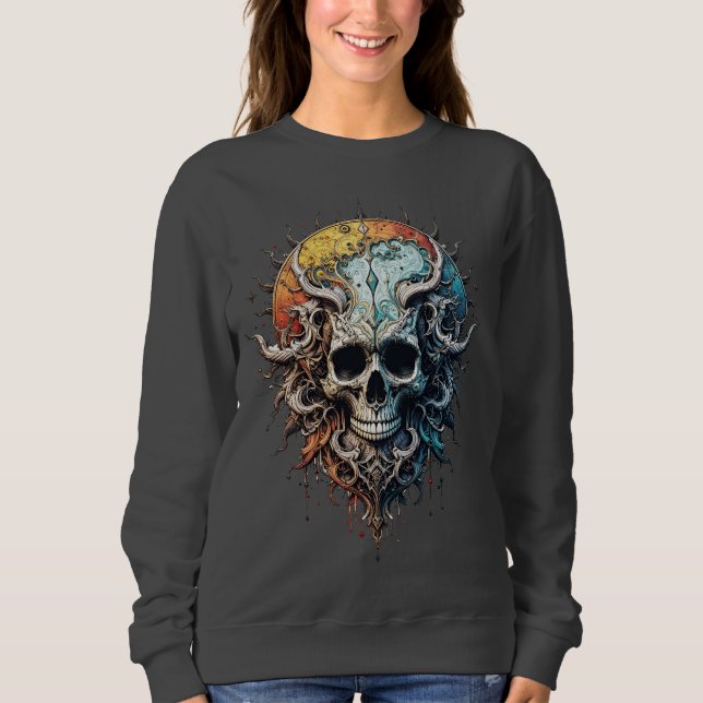 Sweatshirt Ornate Cosmic Skull Gothic Baroque Mandala  (Devant)