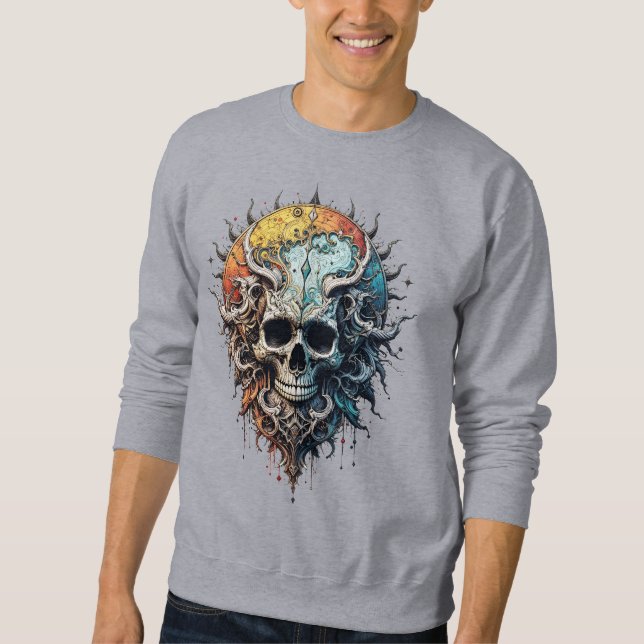 Sweatshirt Ornate Cosmic Skull Gothic Baroque Mandala  (Devant)