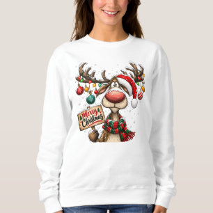 Sweatshirt Ornements de panneau Joyeux Noël de rennes amusant