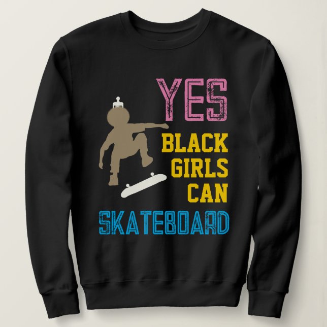 Sweatshirt OUI LES FILLES PEUVENT SKATEBOARD Retro Afro Skate (Design devant)