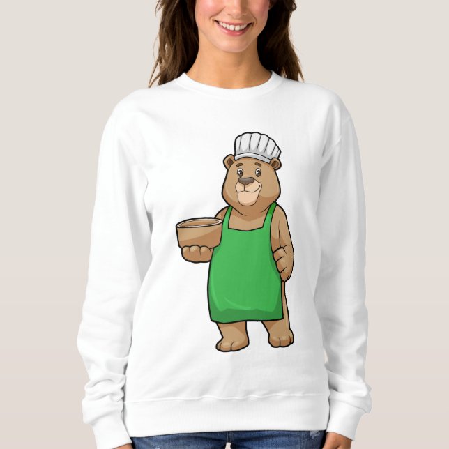 Sweatshirt Ours comme cuire avec tablier de Cuisine et Bowl (Devant)