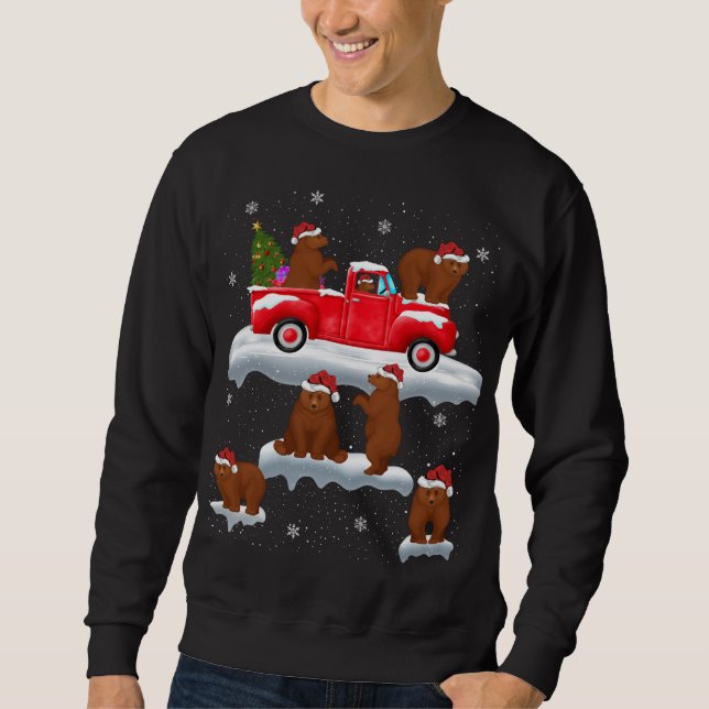 Sweatshirt Ours conduisant Arbre de Noël Camion Rouge Portez  (Devant)