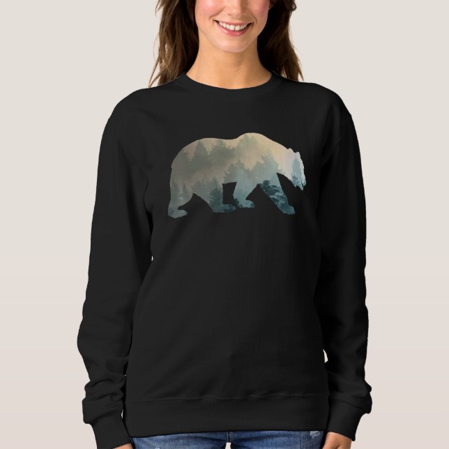 Sweatshirt Ours de la faune de montagne Silhouette Foggy Tree (Devant)