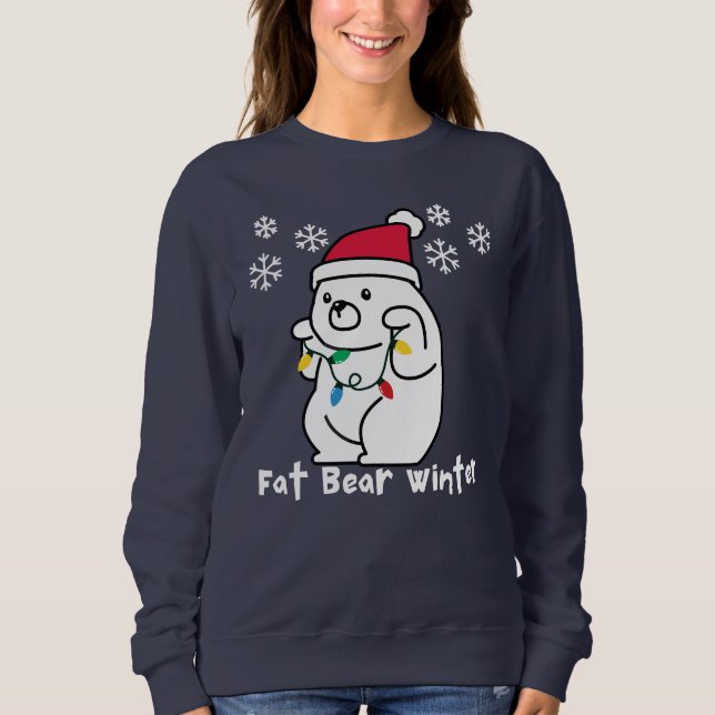 Sweatshirt Ours gras hiver, Ours blanc Chapeau de Père Noël,  (Devant)