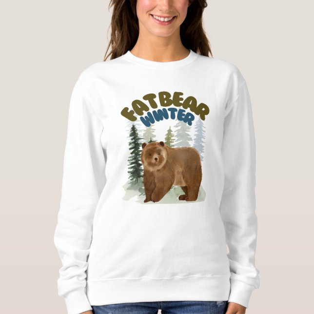Sweatshirt Ours gras Pin d'hiver Bois Aquarelle drôle (Devant)