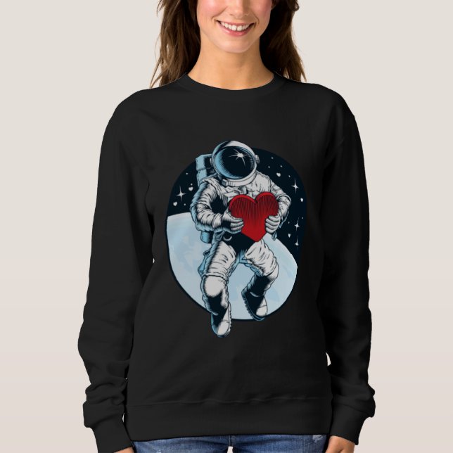 Sweatshirt Outer Space Valentine Astronaut Holding Red Heart (Devant)
