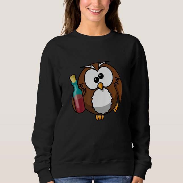 Sweatshirt Owl Wine Drinking Women Owl (Devant)