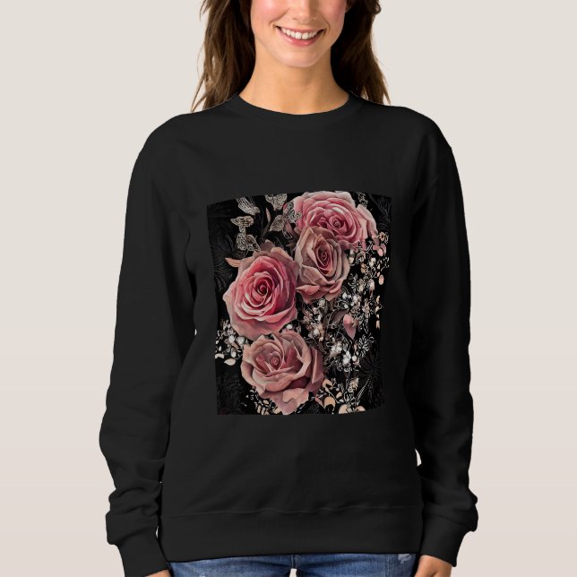 Sweatshirt Pale Pink Roses with Delicate Vines Rustic Floral (Devant)