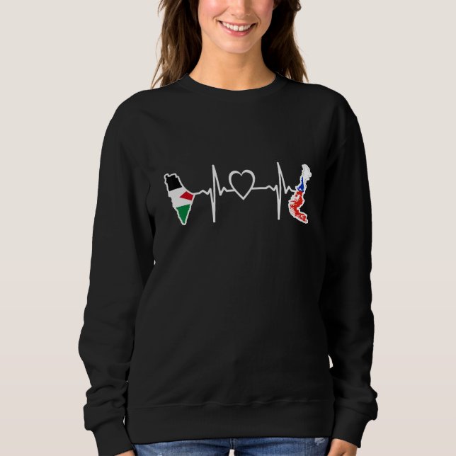 Sweatshirt Palestine Chili Flag Palestinian Chilean Heartbeat (Devant)