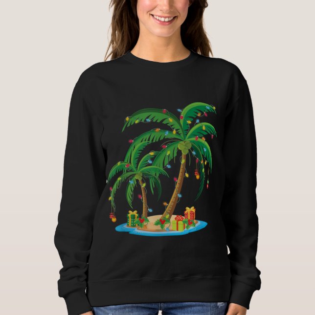 Sweatshirt Palmier de Noël Tropical Xmas Cadeau Cocotier Lig (Devant)