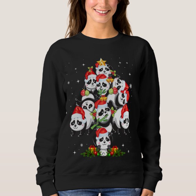 Sweatshirt Panda Christmas Tree Lights mignonne Panda Xmas Or (Devant)