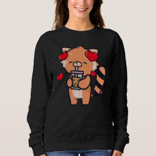 Sweatshirt Panda roux buvant du thé aux perles Pandas roux