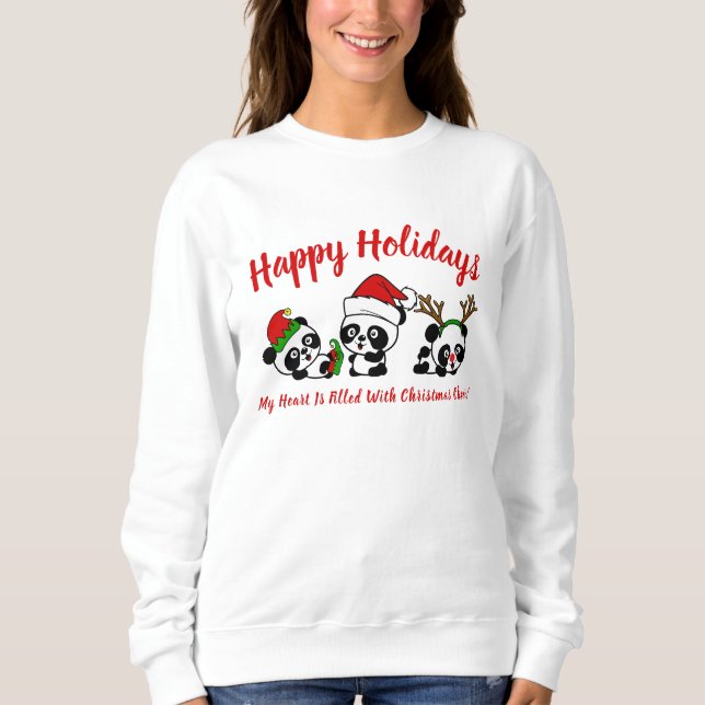 Sweatshirt Pandas de Noël personnalisées Longues manches (Devant)