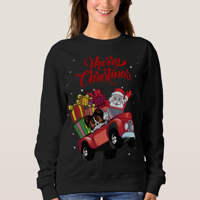 Sweatshirt Papillon Avec Le Père Noël Dans Le Chien De Camion (Devant)