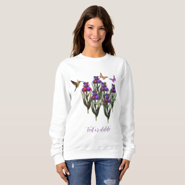 Sweatshirt Papillons à colibris Iris Fleurs Personnalisées (Devant entier)
