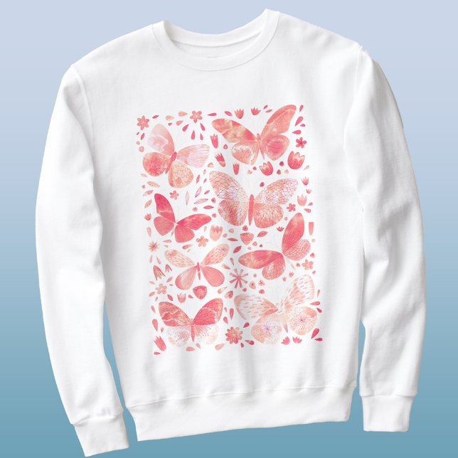 Sweatshirt Papillons Aquarelle Corail rose (Blush pink peach coral watercolor butterfly t-shirt)