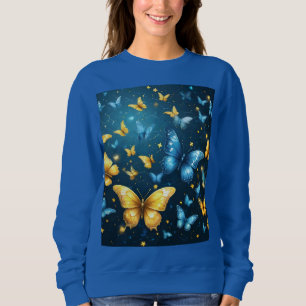 Sweatshirt Papillons Bleus Et Jaunes Volant,