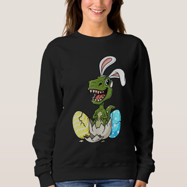 Sweatshirt Pâques Jour T Rex Avec Lapin Oreilles OEufs Drôle  (Devant)