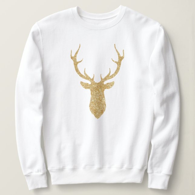 Sweatshirt Parties scintillant d'or Faux Cerf de Noël (Design devant)