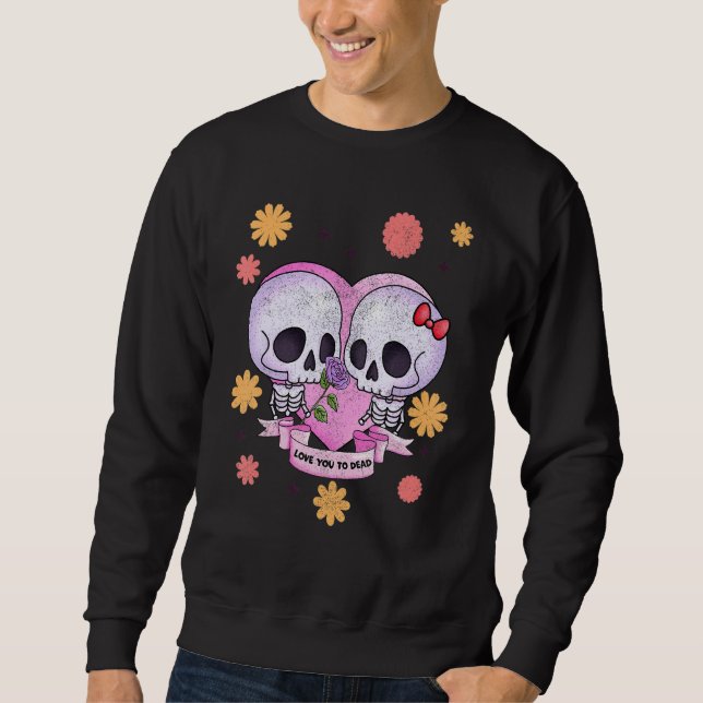 Sweatshirt Pastel Goth Cute Creepy Skull Skeleton Love you to (Devant)