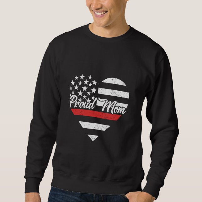 Sweatshirt Patriotique Pompier Maman Mince Rouge Coeur Drapea (Devant)