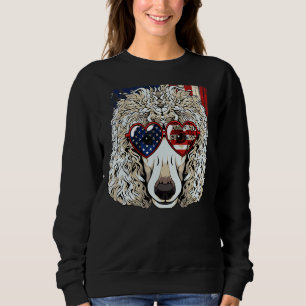 Sweatshirt Patriotique Poodé blanc 4 juillet Chien Fl américa